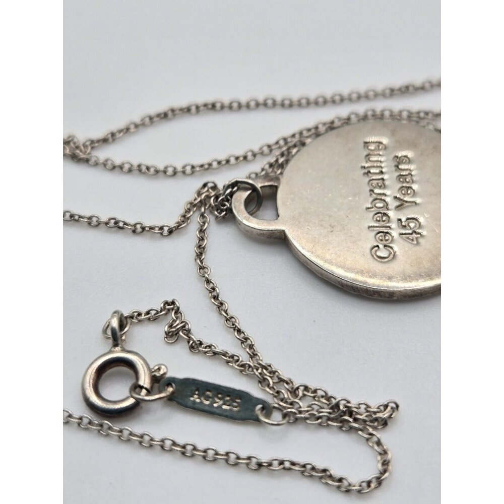 Tiffany & Co sterling signed 45 year clinique necklace 18" chain 1" pendant - Picture 2 of 9